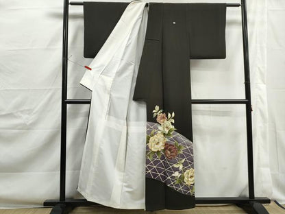 平和屋着物■豪華黒留袖　駒刺繍　枝花文　牡丹　金彩　正絹　逸品　DABJ0401qa