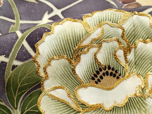 平和屋着物■豪華黒留袖　駒刺繍　枝花文　牡丹　金彩　正絹　逸品　DABJ0401qa