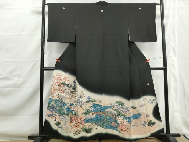 平和屋着物■豪華黒留袖　作家物　風景花文　暈し染め　金彩　正絹　逸品　DABJ0403qa