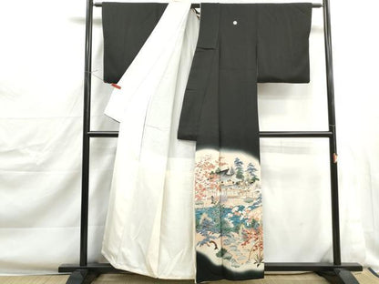 平和屋着物■豪華黒留袖　作家物　風景花文　暈し染め　金彩　正絹　逸品　DABJ0403qa