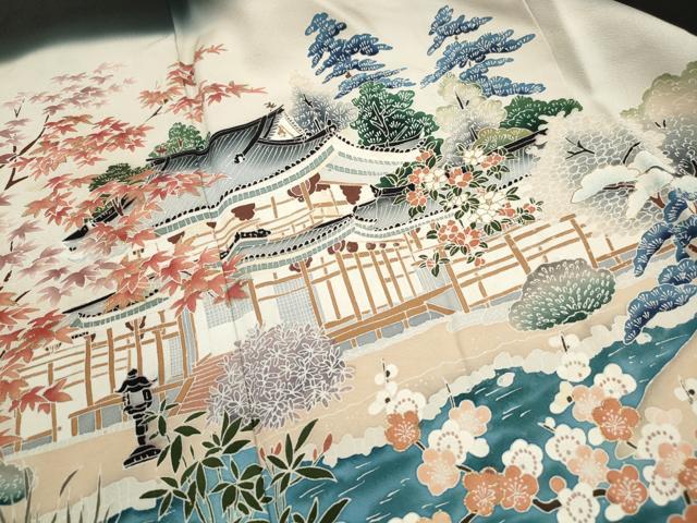 平和屋着物■豪華黒留袖　作家物　風景花文　暈し染め　金彩　正絹　逸品　DABJ0403qa