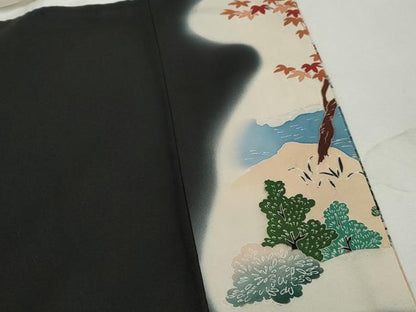 平和屋着物■豪華黒留袖　作家物　風景花文　暈し染め　金彩　正絹　逸品　DABJ0403qa