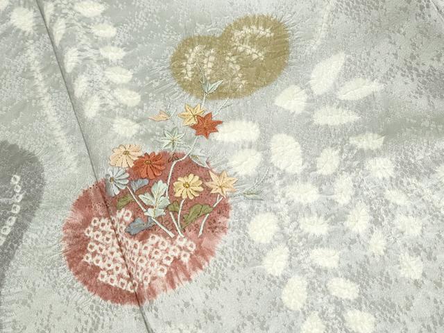 平和屋着物■訪問着　絞り　刺繍　流水草花文　金糸　正絹　逸品　DABJ0409qa