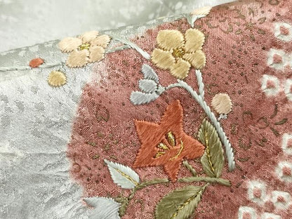 平和屋着物■訪問着　絞り　刺繍　流水草花文　金糸　正絹　逸品　DABJ0409qa