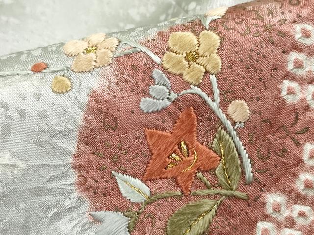 平和屋着物■訪問着　絞り　刺繍　流水草花文　金糸　正絹　逸品　DABJ0409qa