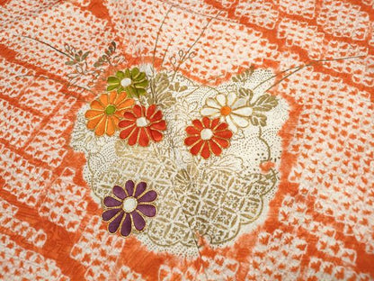 平和屋着物■訪問着　駒刺繍　絞り　草花文　金彩　正絹　逸品　DABJ0412qa