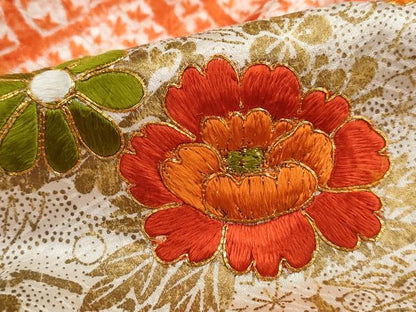 平和屋着物■訪問着　駒刺繍　絞り　草花文　金彩　正絹　逸品　DABJ0412qa