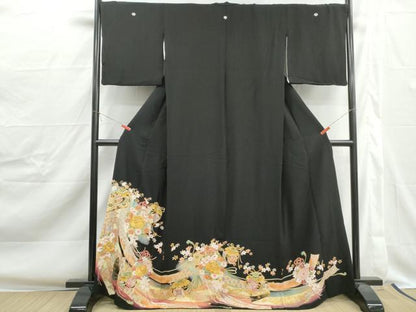 平和屋着物■豪華黒留袖　駒刺繍　几帳花文　牡丹　宝尽くし　暈し染め　金彩　正絹　逸品　DABJ0415qa