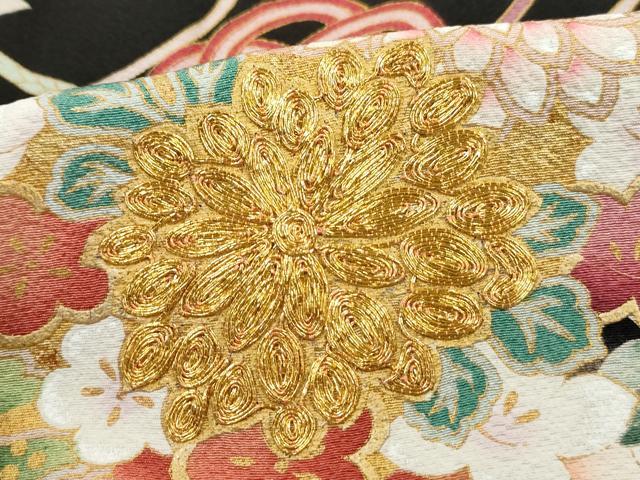 平和屋着物■豪華黒留袖　駒刺繍　几帳花文　牡丹　宝尽くし　暈し染め　金彩　正絹　逸品　DABJ0415qa
