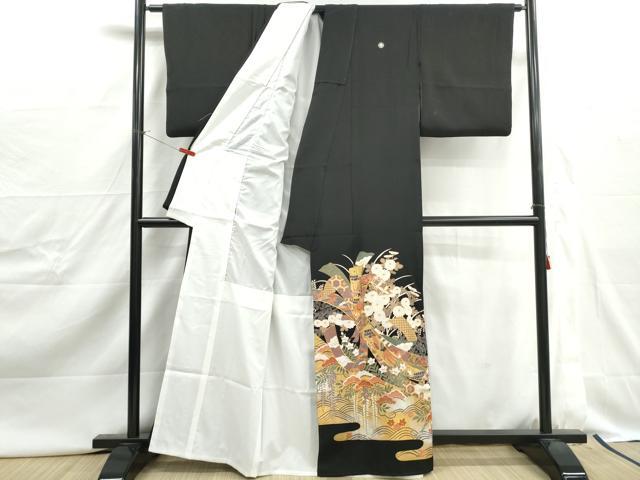 平和屋着物■豪華黒留袖　駒刺繍　束ね熨斗花鳥文　金彩　正絹　逸品　DABJ0418qa