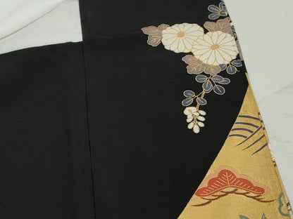平和屋着物■豪華黒留袖　駒刺繍　束ね熨斗花鳥文　金彩　正絹　逸品　DABJ0418qa