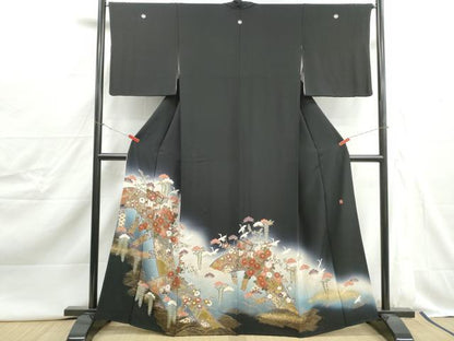 平和屋着物■豪華黒留袖　作家物　駒刺繍　飛鶴御所車花松文　暈し染め　金彩　正絹　逸品　DABJ0421qa