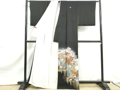 平和屋着物■豪華黒留袖　作家物　駒刺繍　飛鶴御所車花松文　暈し染め　金彩　正絹　逸品　DABJ0421qa