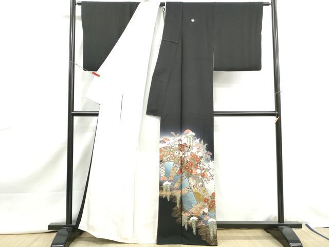 平和屋着物■豪華黒留袖　作家物　駒刺繍　飛鶴御所車花松文　暈し染め　金彩　正絹　逸品　DABJ0421qa