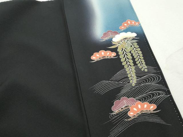 平和屋着物■豪華黒留袖　作家物　駒刺繍　飛鶴御所車花松文　暈し染め　金彩　正絹　逸品　DABJ0421qa