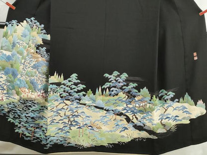 平和屋着物■豪華黒留袖　友禅　作家物　風景枝松文　正絹　逸品　DABJ0422qa
