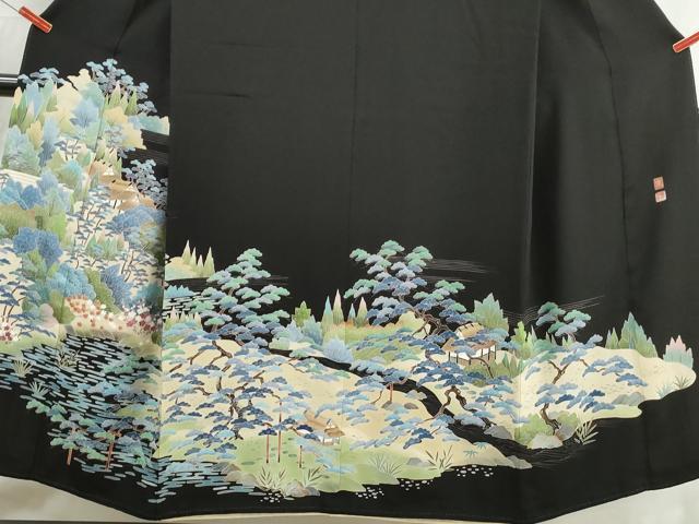 平和屋着物■豪華黒留袖　友禅　作家物　風景枝松文　正絹　逸品　DABJ0422qa
