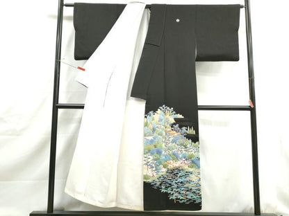平和屋着物■豪華黒留袖　友禅　作家物　風景枝松文　正絹　逸品　DABJ0422qa