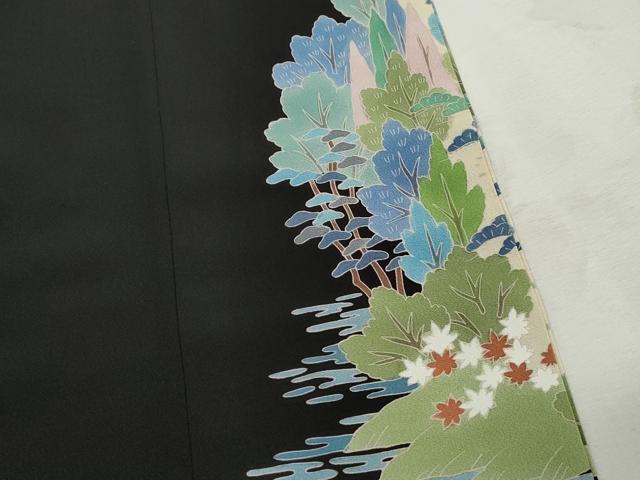 平和屋着物■豪華黒留袖　友禅　作家物　風景枝松文　正絹　逸品　DABJ0422qa