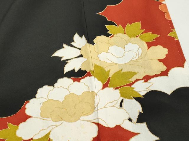 平和屋着物■豪華黒留袖　駒刺繍　孔雀花文　金彩　ロング丈　正絹　逸品　DABJ0423qa