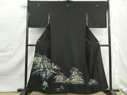 平和屋着物■豪華黒留袖　風景樹林文　暈し染め　金彩　正絹　逸品　DABJ0425qa