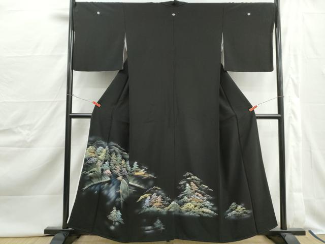 平和屋着物■豪華黒留袖　風景樹林文　暈し染め　金彩　正絹　逸品　DABJ0425qa
