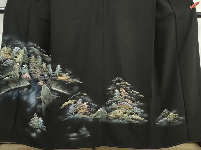 平和屋着物■豪華黒留袖　風景樹林文　暈し染め　金彩　正絹　逸品　DABJ0425qa