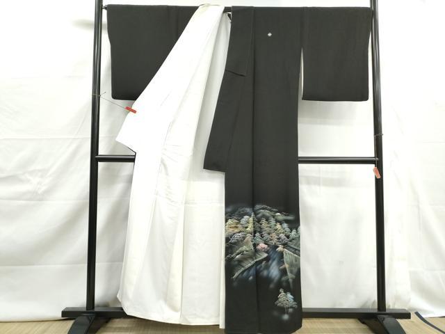 平和屋着物■豪華黒留袖　風景樹林文　暈し染め　金彩　正絹　逸品　DABJ0425qa
