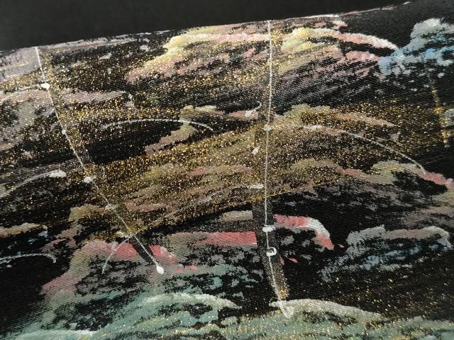 平和屋着物■豪華黒留袖　風景樹林文　暈し染め　金彩　正絹　逸品　DABJ0425qa
