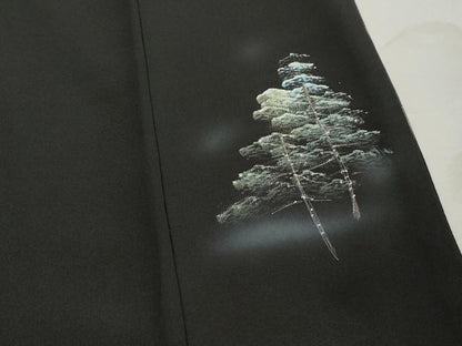 平和屋着物■豪華黒留袖　風景樹林文　暈し染め　金彩　正絹　逸品　DABJ0425qa