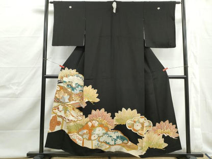平和屋着物■豪華黒留袖　飛鶴花文　鳳凰　松竹梅　鶴　正絹　逸品　DABJ0432qa