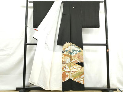 平和屋着物■豪華黒留袖　飛鶴花文　鳳凰　松竹梅　鶴　正絹　逸品　DABJ0432qa