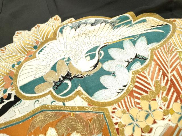 平和屋着物■豪華黒留袖　飛鶴花文　鳳凰　松竹梅　鶴　正絹　逸品　DABJ0432qa