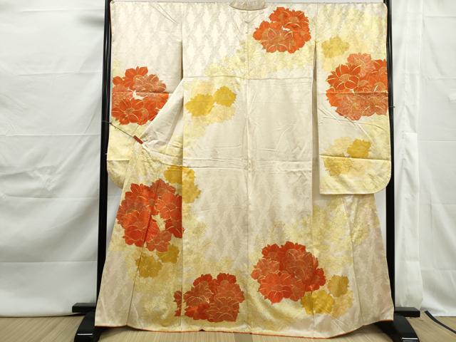 平和屋着物■豪華振袖　駒刺繍　草花文　金彩　正絹　逸品　DABJ0437qa