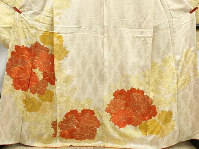 平和屋着物■豪華振袖　駒刺繍　草花文　金彩　正絹　逸品　DABJ0437qa