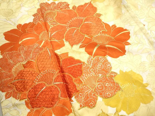 平和屋着物■豪華振袖　駒刺繍　草花文　金彩　正絹　逸品　DABJ0437qa