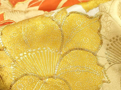 平和屋着物■豪華振袖　駒刺繍　草花文　金彩　正絹　逸品　DABJ0437qa