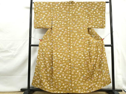 平和屋着物■上質な小紋　型染め　舞蝶文　宝尽くし　正絹　逸品　DABJ0439qa
