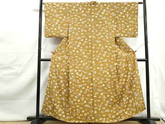 平和屋着物■上質な小紋　型染め　舞蝶文　宝尽くし　正絹　逸品　DABJ0439qa