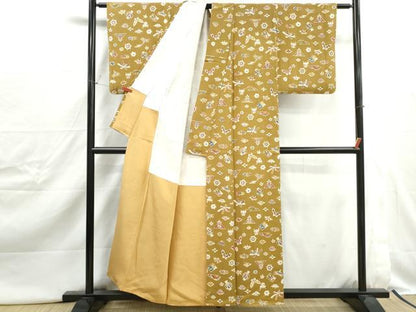 平和屋着物■上質な小紋　型染め　舞蝶文　宝尽くし　正絹　逸品　DABJ0439qa