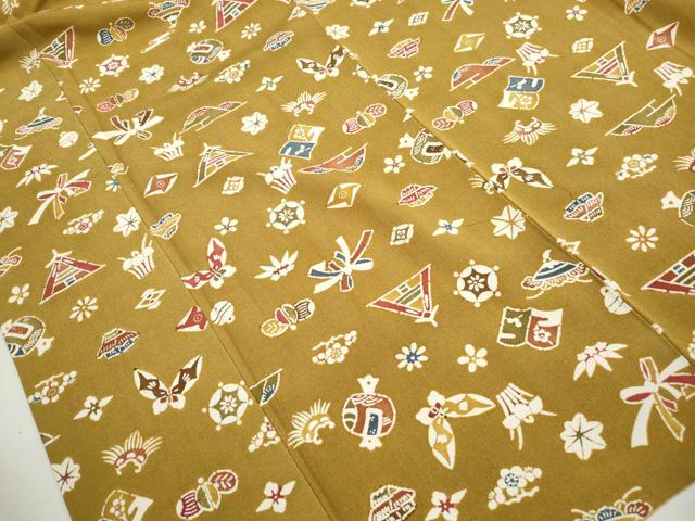 平和屋着物■上質な小紋　型染め　舞蝶文　宝尽くし　正絹　逸品　DABJ0439qa