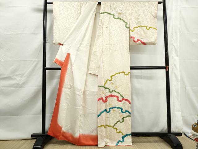平和屋着物■訪問着　駒刺繍　雪輪花文　金彩　正絹　逸品　DABJ0442qa
