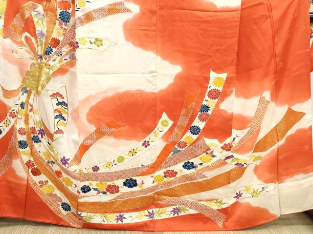 平和屋着物■豪華振袖　駒刺繍　束ね熨斗花松文　暈し染め　金彩　正絹　逸品　DABJ0443qa