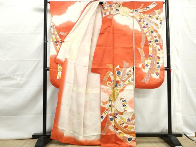 平和屋着物■豪華振袖　駒刺繍　束ね熨斗花松文　暈し染め　金彩　正絹　逸品　DABJ0443qa