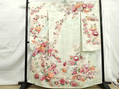 平和屋着物■豪華振袖　駒刺繍　立波花文　牡丹　暈し染め　金銀彩　正絹　逸品　DABJ0444qa