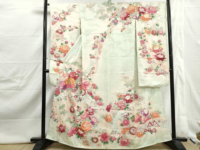 平和屋着物■豪華振袖　駒刺繍　立波花文　牡丹　暈し染め　金銀彩　正絹　逸品　DABJ0444qa
