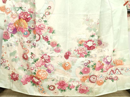 平和屋着物■豪華振袖　駒刺繍　立波花文　牡丹　暈し染め　金銀彩　正絹　逸品　DABJ0444qa