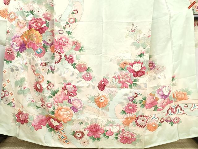 平和屋着物■豪華振袖　駒刺繍　立波花文　牡丹　暈し染め　金銀彩　正絹　逸品　DABJ0444qa
