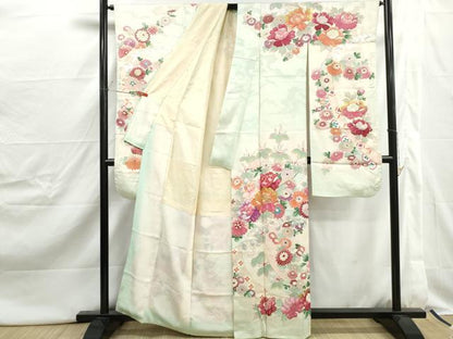 平和屋着物■豪華振袖　駒刺繍　立波花文　牡丹　暈し染め　金銀彩　正絹　逸品　DABJ0444qa