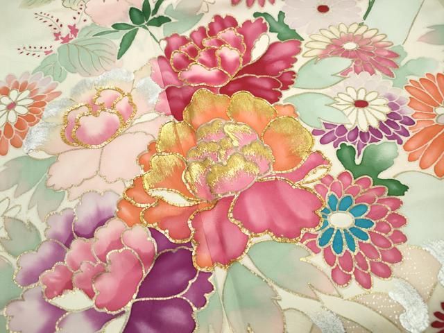 平和屋着物■豪華振袖　駒刺繍　立波花文　牡丹　暈し染め　金銀彩　正絹　逸品　DABJ0444qa